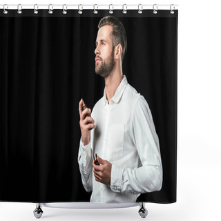 Personality  Handsome Businessman With Perfumes, Isolated On Black Shower Curtains