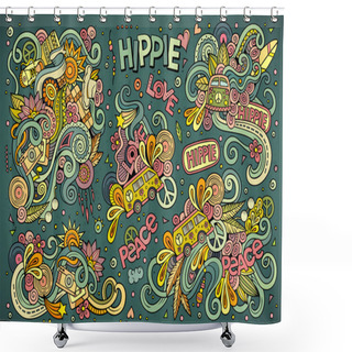 Personality  Colorful Set Of Hippie Objects Shower Curtains