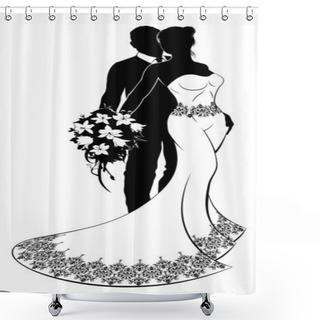 Personality  Bride And Groom Wedding Silhouette Shower Curtains