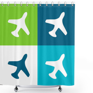 Personality  Airplane In Flight Flat Four Color Minimal Icon Set Shower Curtains