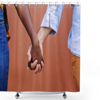 Personality  Closeup Of Multicultural Couple Holding Hands. Shower Curtains