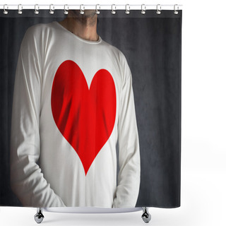 Personality  Man In White Shirt With Big Red Heart Printed Shower Curtains