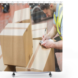 Personality  Warehouse Worker With Clipboard Shower Curtains
