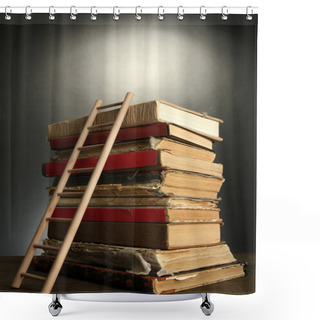 Personality  Old Books And Wooden Ladder, On Grey Background Shower Curtains