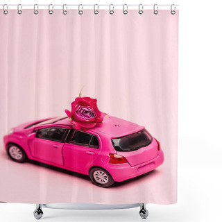 Personality  Toy Car And Red Rose On Pink Background Shower Curtains