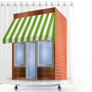 Personality  Storefront Awning In Green Shower Curtains