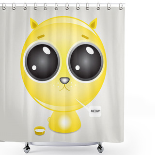 Personality  Cute Hungry Kitten Near The Cat's Food Bowl Shower Curtains