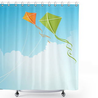 Personality  Vector Illustration With Two Kites In The Sky Shower Curtains