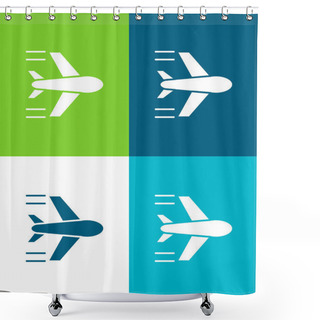 Personality  Airplane Flying Flat Four Color Minimal Icon Set Shower Curtains