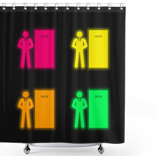 Personality  Bodyguard Four Color Glowing Neon Vector Icon Shower Curtains