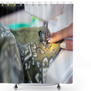 Personality  Female Hand With Sewing Machine Shower Curtains