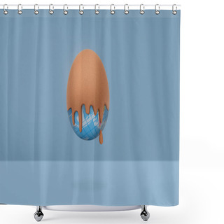 Personality  Contemporary Art-Egg Shell That Flows On The Globe On Blue Backg Shower Curtains