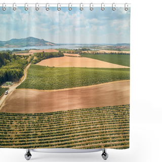 Personality  Aerial View Of Agricultural Fields, River And Mountains, Czech Republic Shower Curtains
