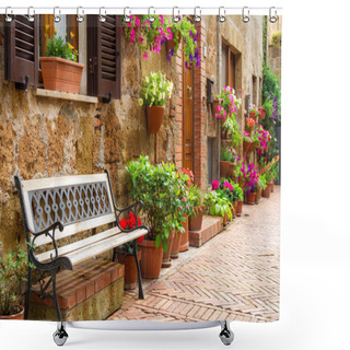 Personality  Beautiful Street Decorated With Flowers In Italy Shower Curtains