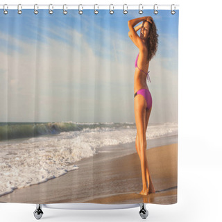 Personality  Beautiful Bikini Woman At Beach Shower Curtains
