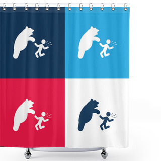 Personality  Bear Attacking Blue And Red Four Color Minimal Icon Set Shower Curtains