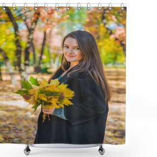 Personality  Young Pretty Woman Fooling Around With Yellow Maple Leaf Shower Curtains