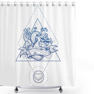 Personality  Heart Tattoo Sketch Hand Drawing Style.  Shower Curtains
