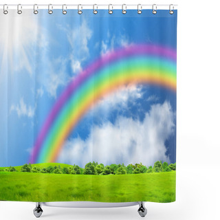 Personality  Rainbow In The Blue Sky Shower Curtains