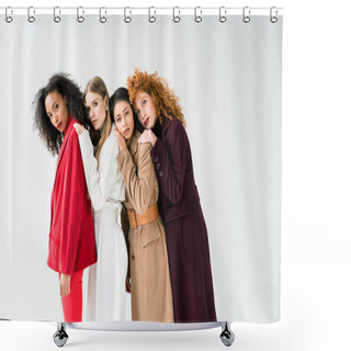 Personality  Attractive Blonde And Redhead Women Standing Near African American Girls On White  Shower Curtains