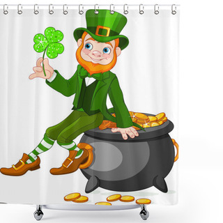 Personality  Leprechaun Sitting On Pot Of Gold Shower Curtains