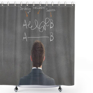 Personality  Businessman Looking At Business Terms On Chalkboard Shower Curtains