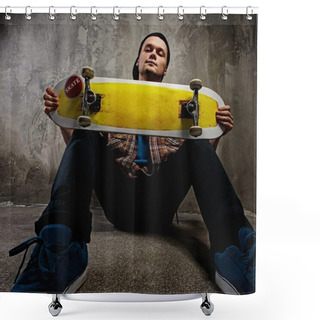 Personality  Young Man With A Skateboard Shower Curtains