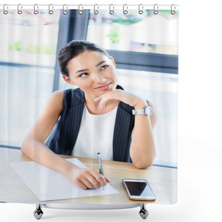 Personality  Pensive Young Businesswoman Shower Curtains