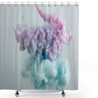 Personality  Close Up View Of Light Blue And Pink Paint Swirls Isolated On Grey Shower Curtains