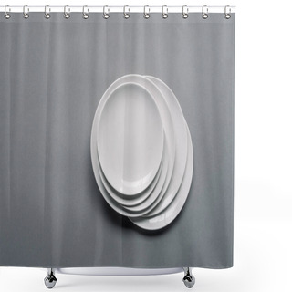 Personality  Stack Of White Porcelain Plates On Grey Background Shower Curtains