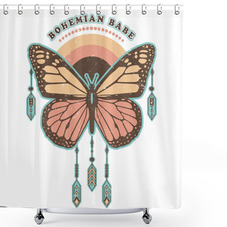 Personality  Bohemian Babe - Distressed Retro Boho Butterfly Design Shower Curtains