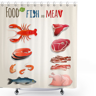Personality  Fish And Meat Set Shower Curtains