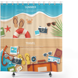 Personality  Summer And Travel Flat Banner Template Shower Curtains