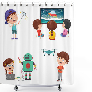 Personality  Vector Illustration Of Kids Technology Shower Curtains