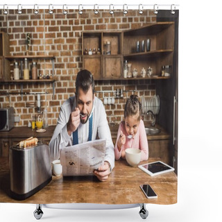 Personality  Father And Daughter Eating Breakfast Together Shower Curtains