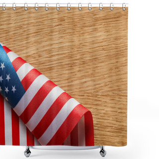 Personality  Top View Of Twisted American Flag On Wooden Surface With Copy Space Shower Curtains