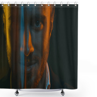 Personality  Young Man Reflected In Vinyl Record Shower Curtains