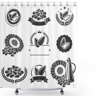 Personality  Sunflower Seeds Label And Elements Set Shower Curtains