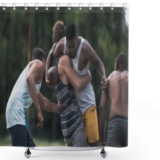Personality  Multicultural Men Playing Football Shower Curtains