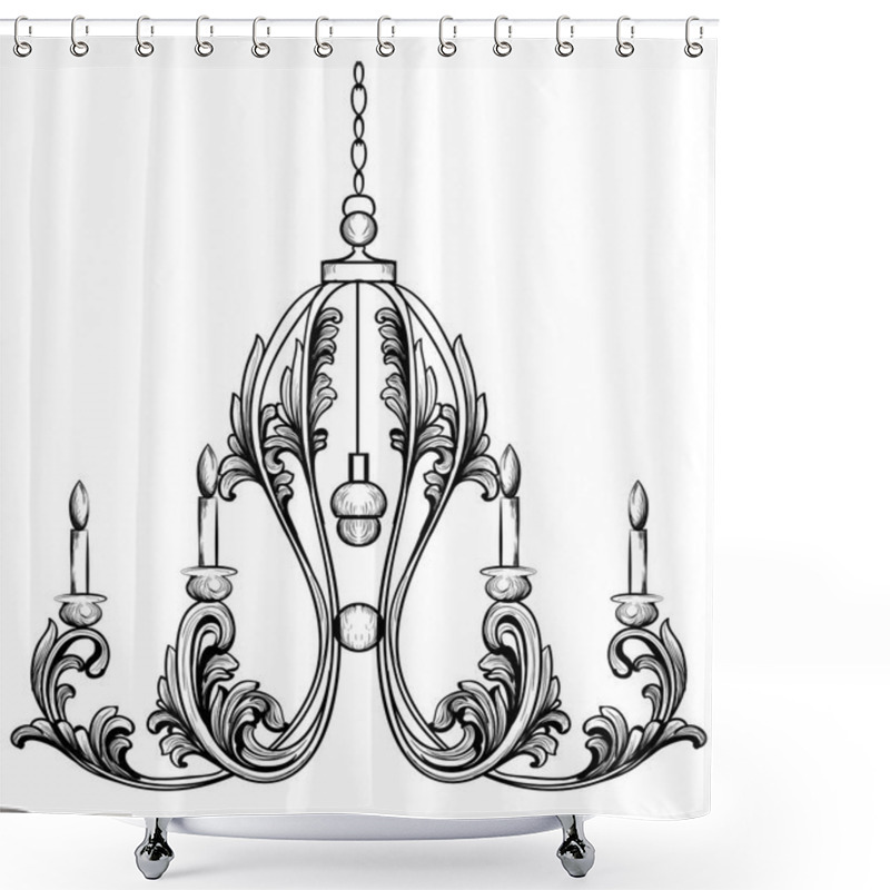 Personality  Rich Rococo Classic Chandelier. Luxury Decor Accessory Design. Vector Illustration Sketch Shower Curtains