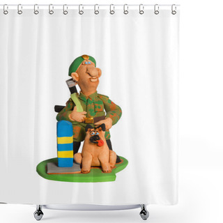 Personality  Statuette Of Border Guard With A Dog Shower Curtains