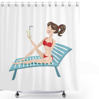 Personality  Pretty Lady Sitting And Drinking Lemonade Shower Curtains