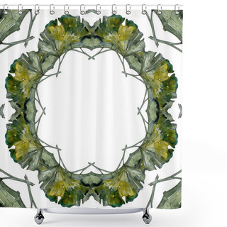 Personality  Green Ginkgo Biloba Foliage Watercolor Illustration Set.  Frame Border Ornament With Copy Space. Shower Curtains