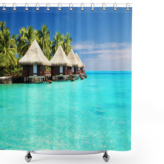 Personality  Over Water Bungalows With Steps Into Amazing Lagoon Shower Curtains