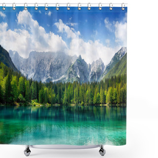 Personality  Beautiful Lake With Mountains In The Background Shower Curtains