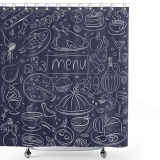 Personality  Food Sketch On Black Shower Curtains