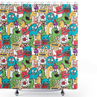 Personality  Doodle Monsters Seamless Pattern. Shower Curtains