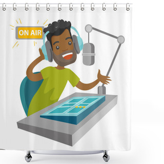 Personality  African Radio Host Working At The Radio Studio. Shower Curtains