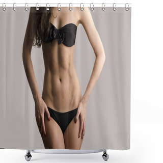 Personality  Woman In Swimsuit With Perfect Abs, Fit Body Shower Curtains