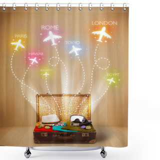 Personality  Travel Bag With Clothes And Colorful Planes Flying Out Shower Curtains